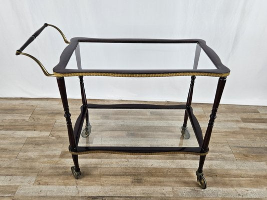 Burl Bar Trolley with Brass Profiles and Two Glass Shelves, Italy, 1950s-ZUW-1804111