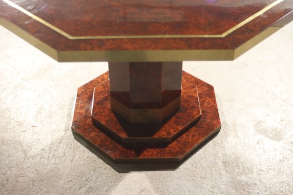 Burl Lacquer and Brass Dining Table by Jean Claude Mahey for Maison Roméo, 1970s-XIJ-575070