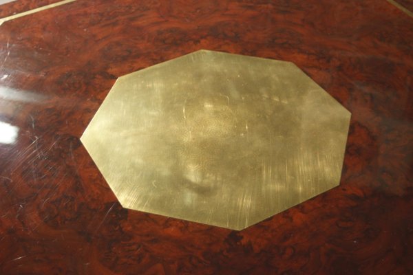 Burl Lacquer and Brass Dining Table by Jean Claude Mahey for Maison Roméo, 1970s-XIJ-575070