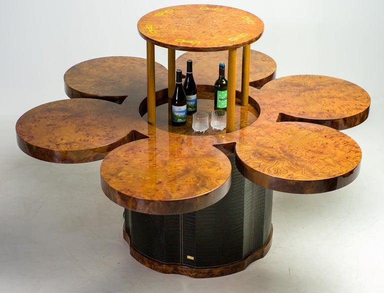 Burl Walnut and Leather Dry Bar Table by Formitalia