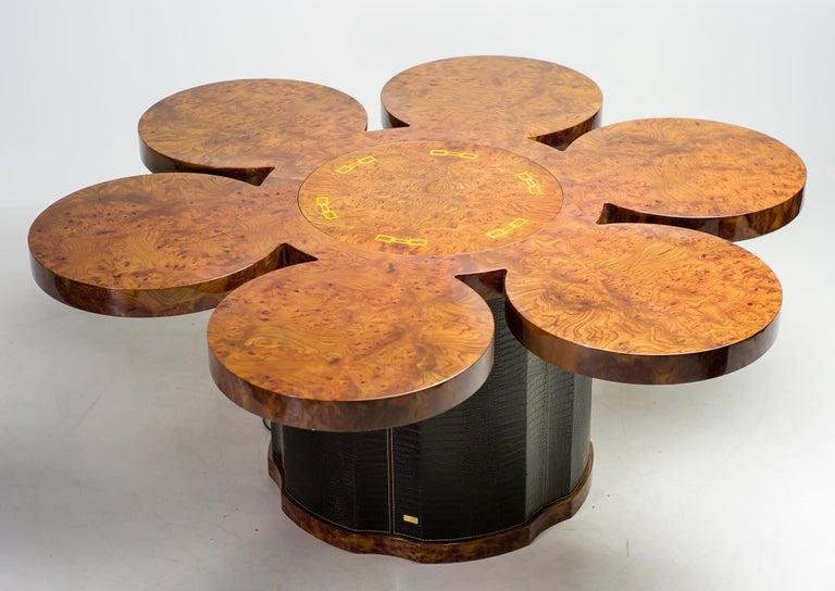 Burl Walnut and Leather Dry Bar Table by Formitalia