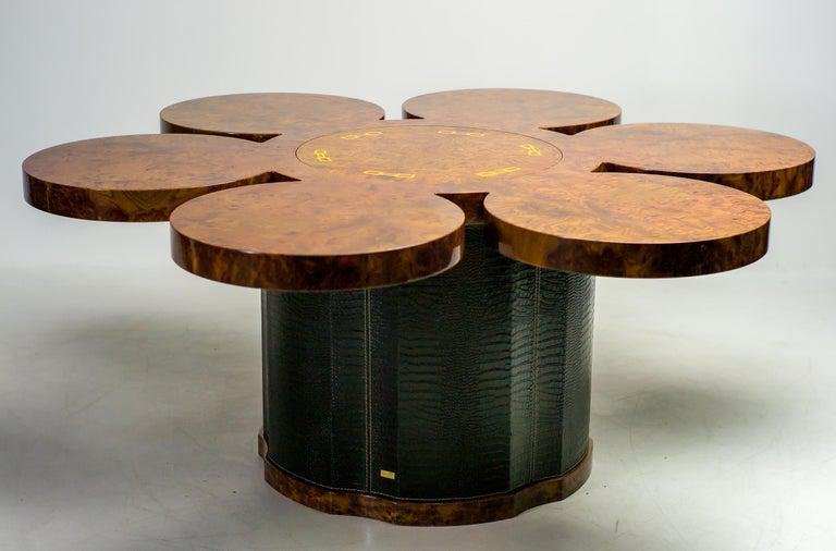 Burl Walnut and Leather Dry Bar Table by Formitalia