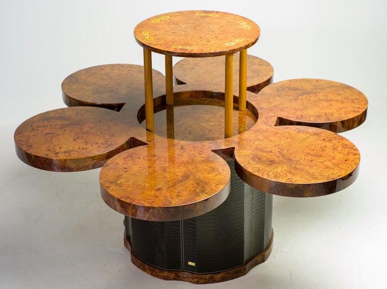 Burl Walnut and Leather Dry Bar Table by Formitalia