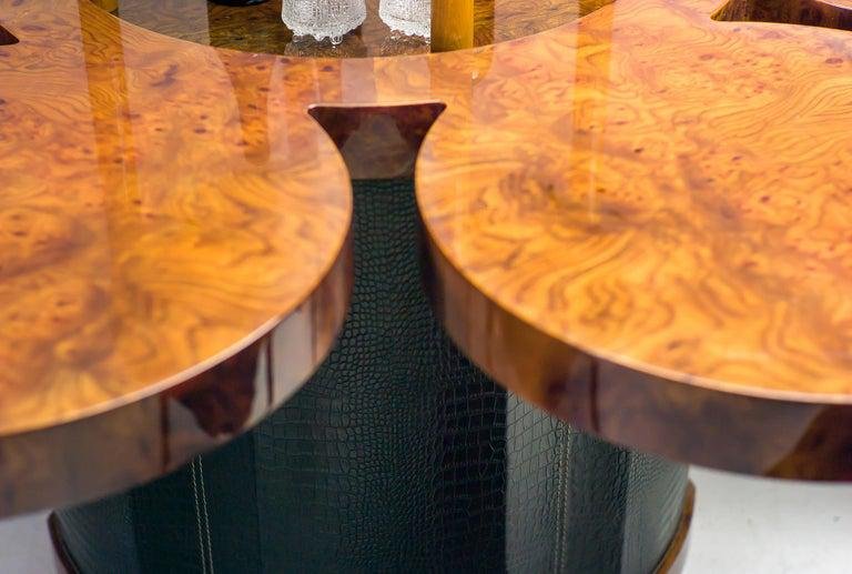 Burl Walnut and Leather Dry Bar Table by Formitalia