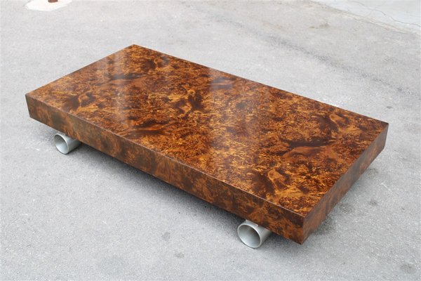 Burl Walnut and Satin Metal Coffee Table Attributed to Paul Evans, 1970s-EH-675740