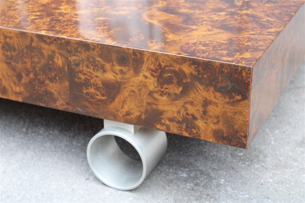 Burl Walnut and Satin Metal Coffee Table Attributed to Paul Evans, 1970s-EH-675740