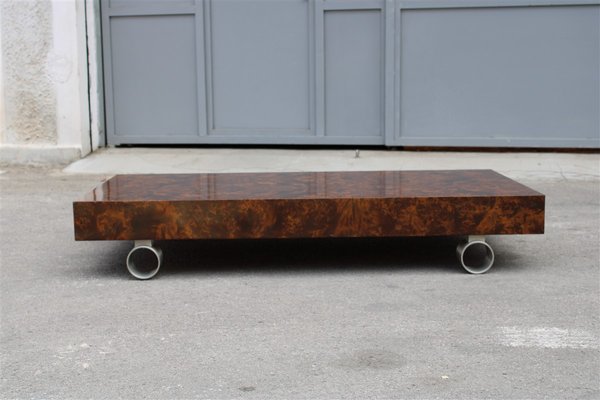 Burl Walnut and Satin Metal Coffee Table Attributed to Paul Evans, 1970s-EH-675740