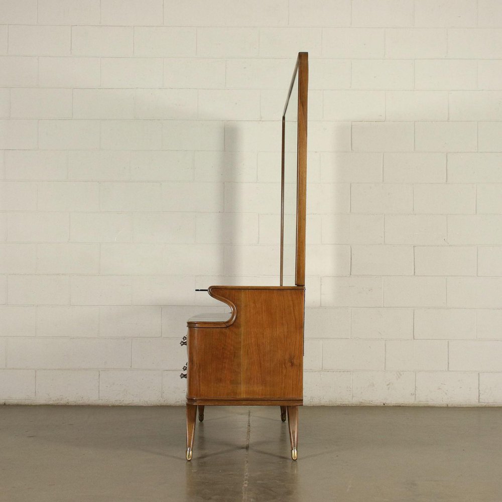 Burl Walnut Veneer and Brass Back-Treated Glass Dresser, Italy, 1950s