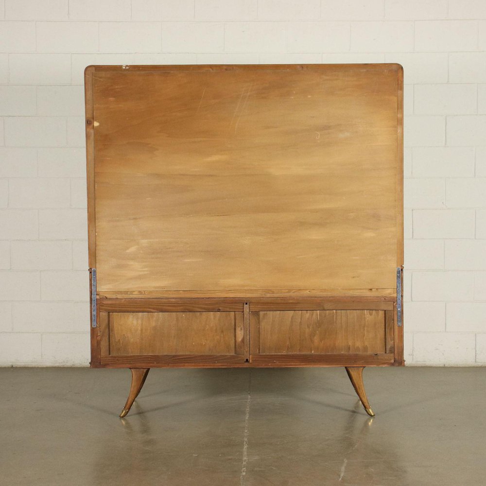 Burl Walnut Veneer and Brass Back-Treated Glass Dresser, Italy, 1950s