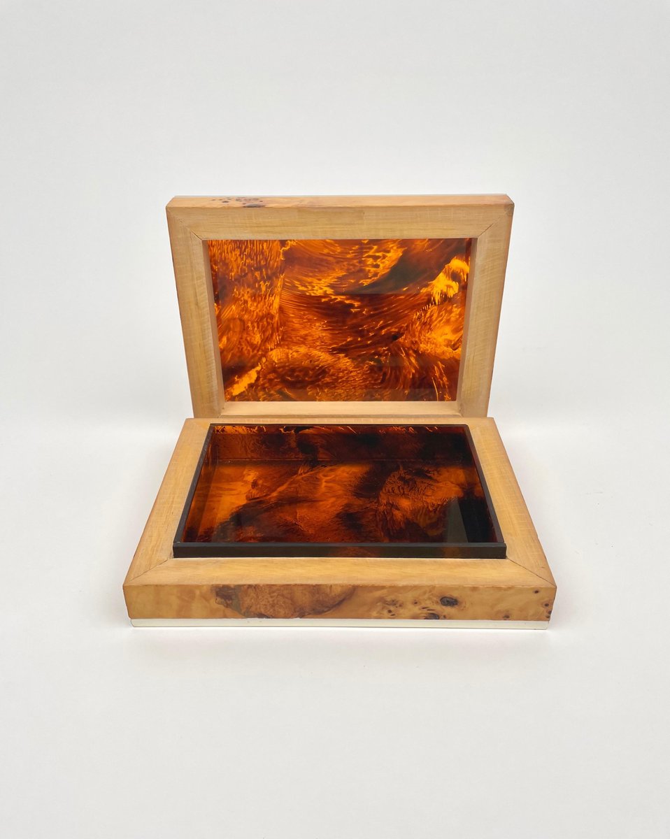 Burl Wood & Tortoiseshell Effect Acrylic Box, Italy, 1970s-LYQ-1171443