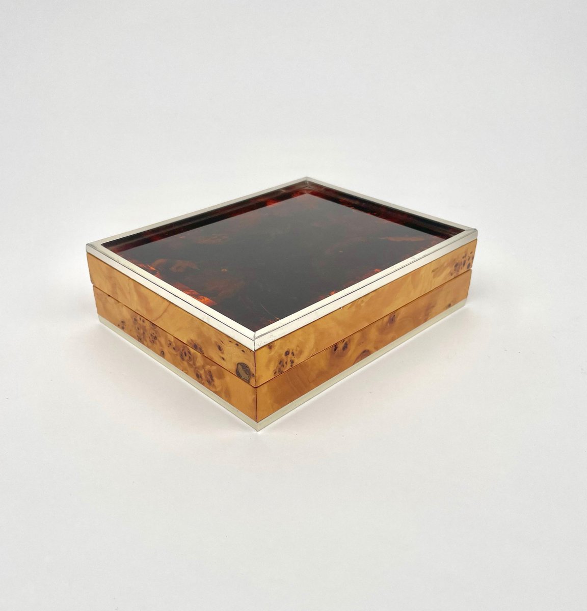 Burl Wood & Tortoiseshell Effect Acrylic Box, Italy, 1970s