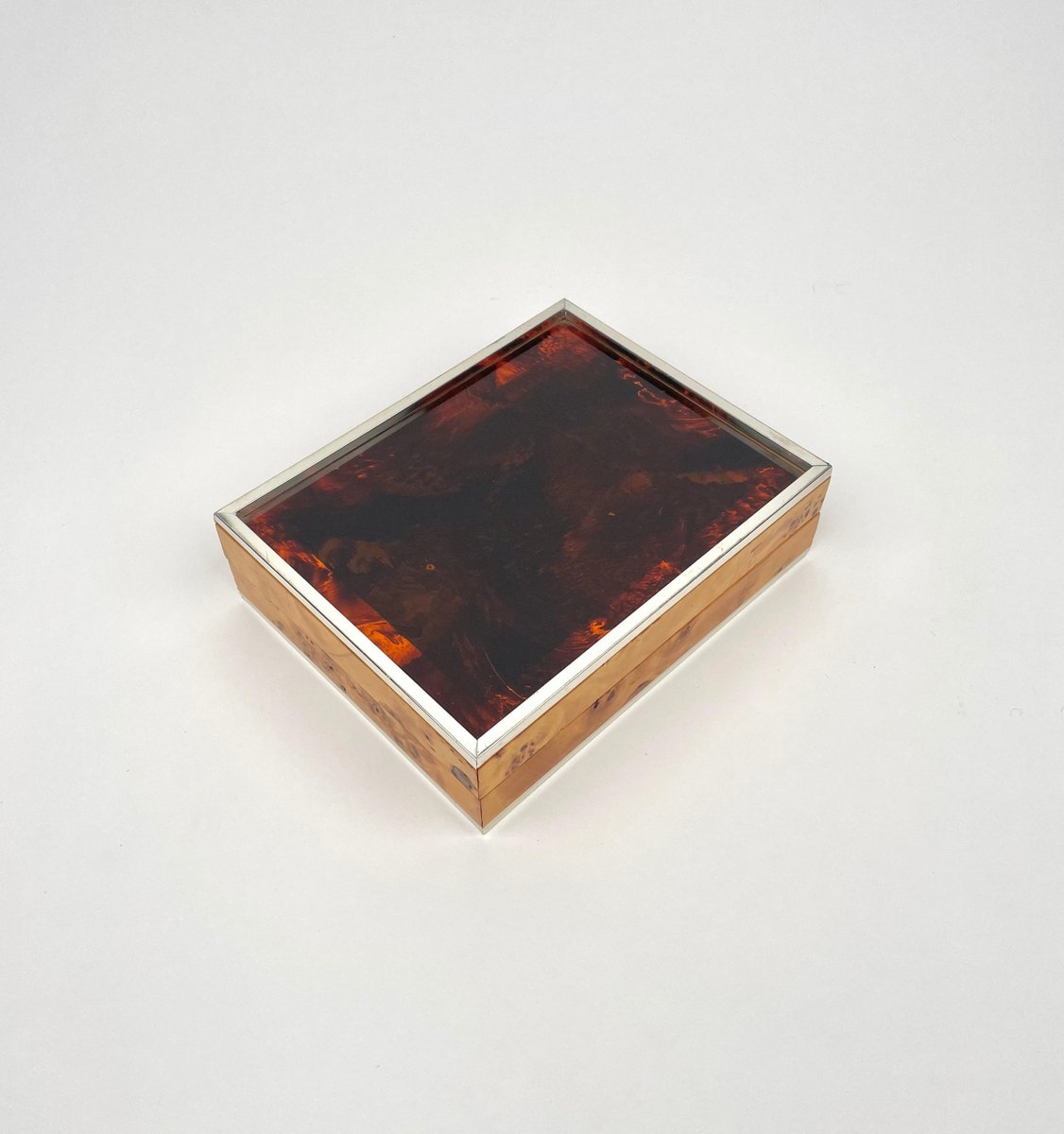 Burl Wood & Tortoiseshell Effect Acrylic Box, Italy, 1970s