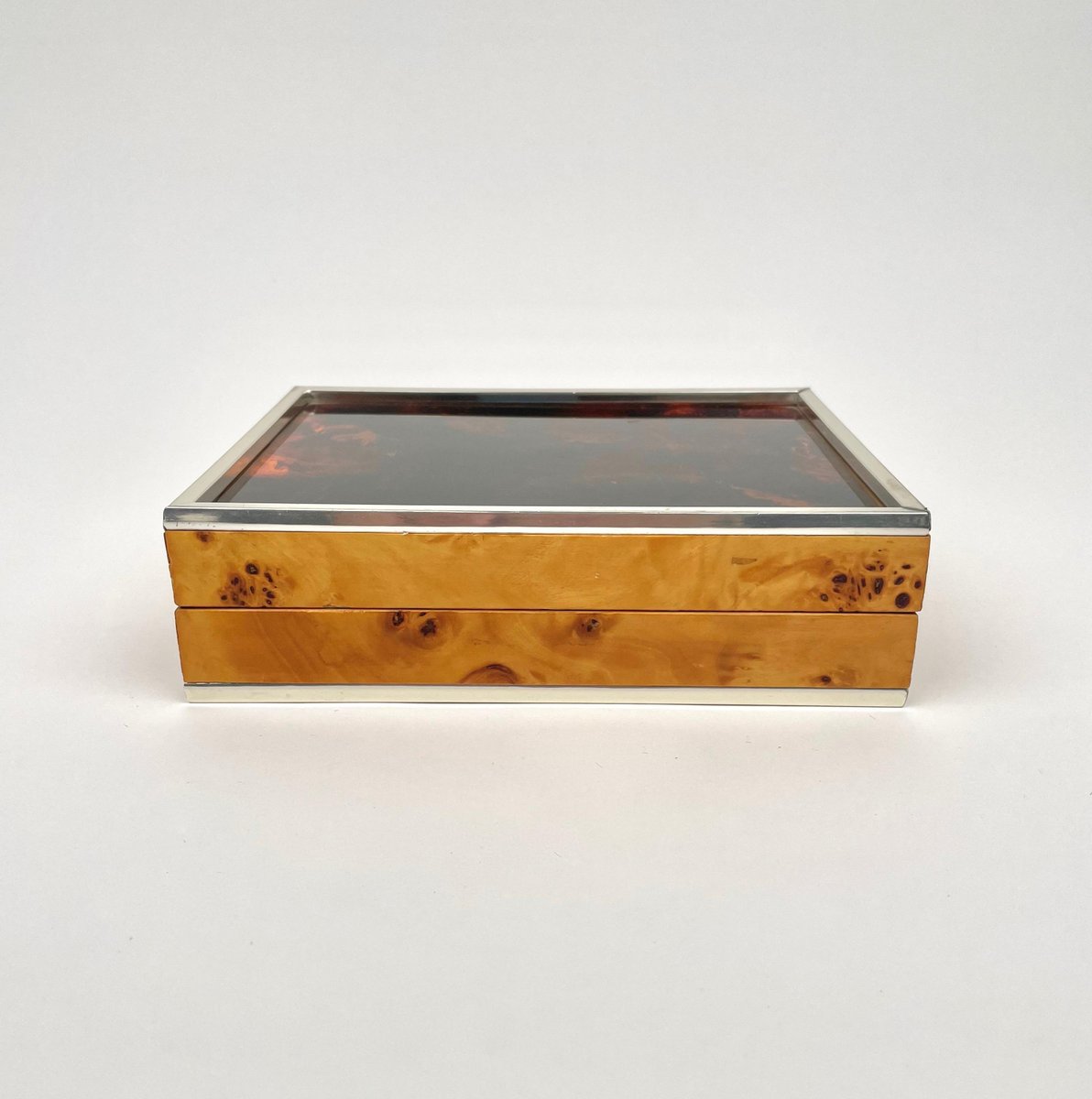 Burl Wood & Tortoiseshell Effect Acrylic Box, Italy, 1970s-LYQ-1171443