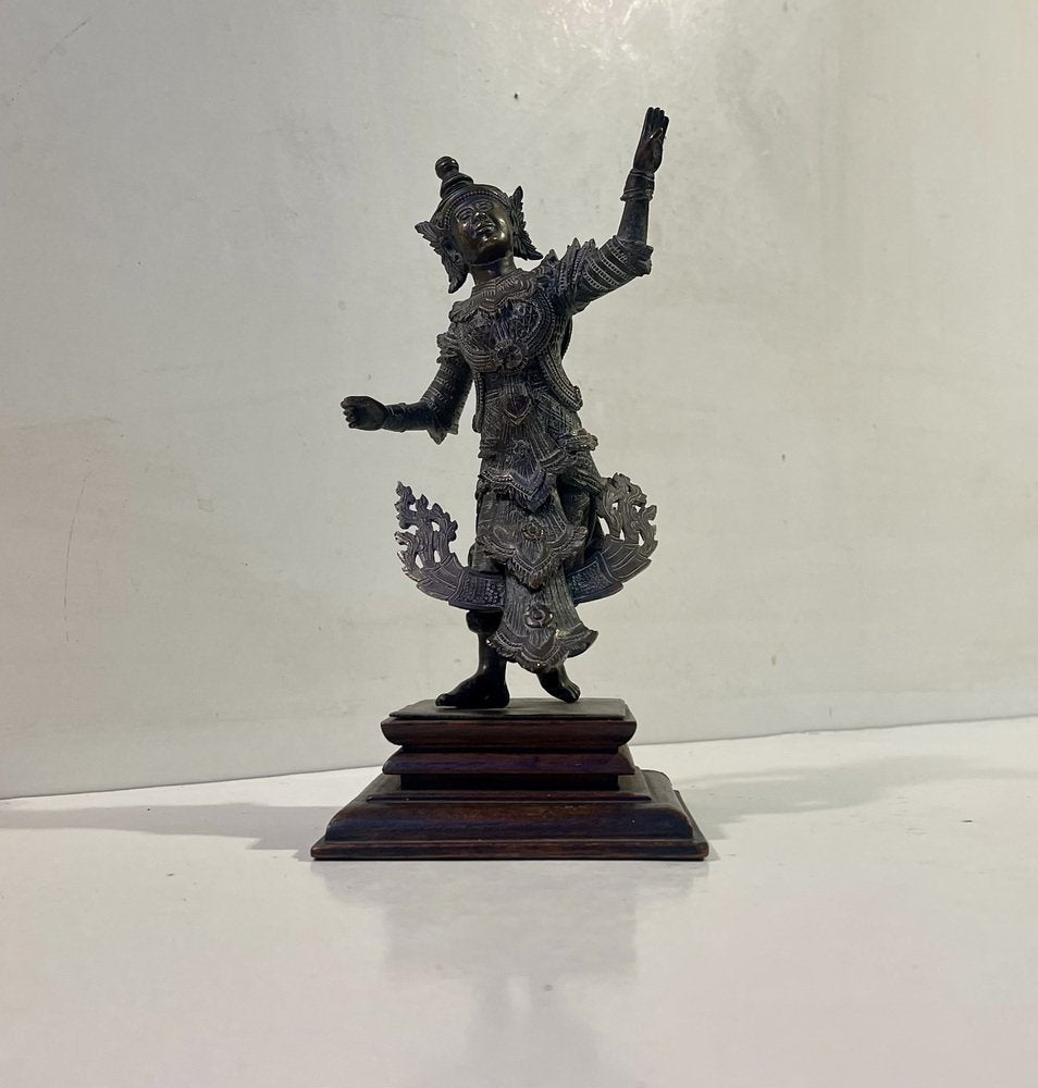 Burmese Cast Brass Court Dancer Figurine by Maung Yai, 1890s