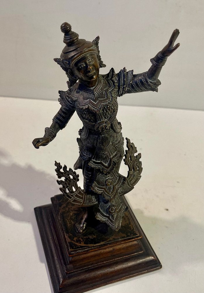 Burmese Cast Brass Court Dancer Figurine by Maung Yai, 1890s