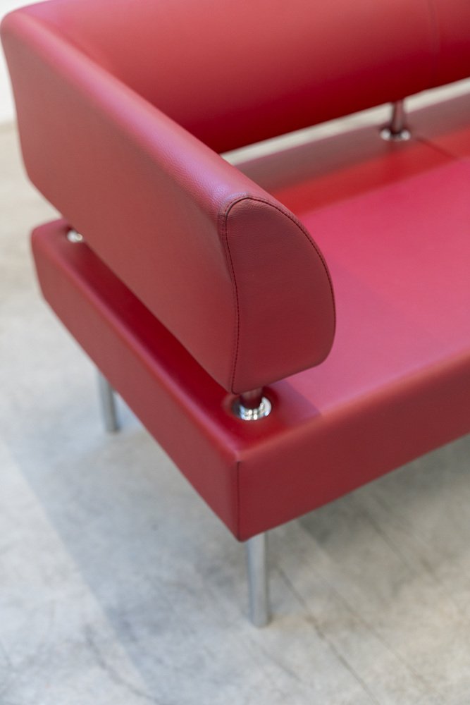 Business Class 3-Seater Sofa in Red Leather with Chromed Iron Feet, 1990s