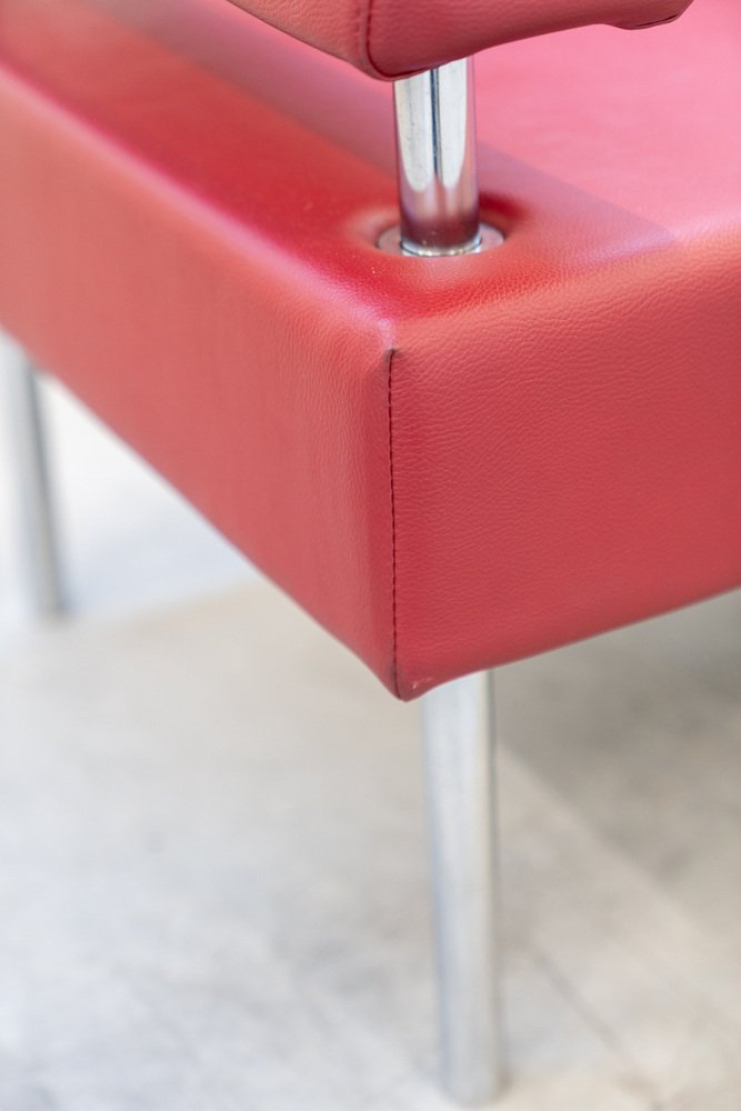 Business Class 3-Seater Sofa in Red Leather with Chromed Iron Feet, 1990s