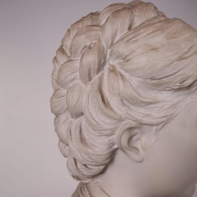 Bust of a Woman in White Carrara Marble, Italy, 19th Century-VMM-849090