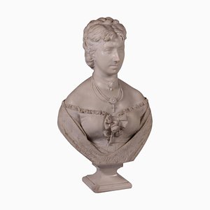 Bust of a Woman in White Carrara Marble, Italy, 19th Century-VMM-849090