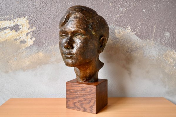 Bust of a Young Man in Plaster with Bronze Patina, France, 1926-AIU-2028142