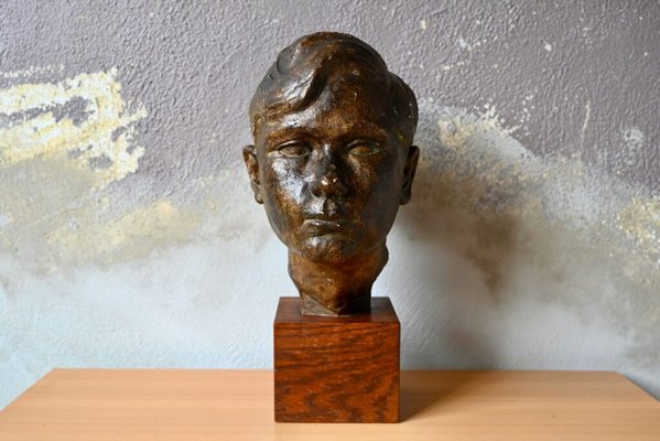 Bust of a Young Man in Plaster with Bronze Patina, France, 1926-AIU-2028142