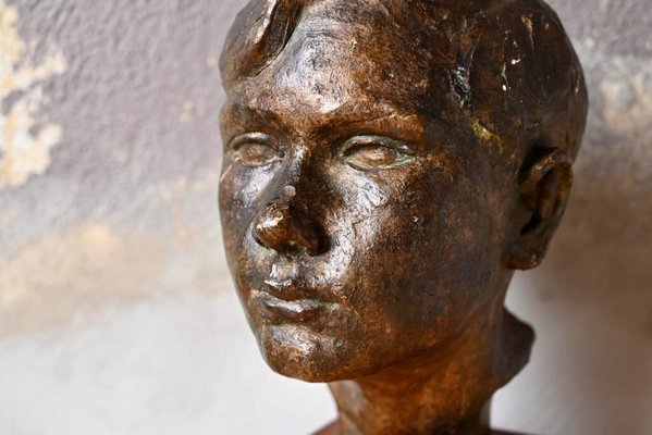 Bust of a Young Man in Plaster with Bronze Patina, France, 1926-AIU-2028142