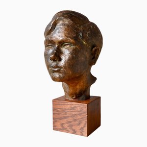 Bust of a Young Man in Plaster with Bronze Patina, France, 1926-AIU-2028142