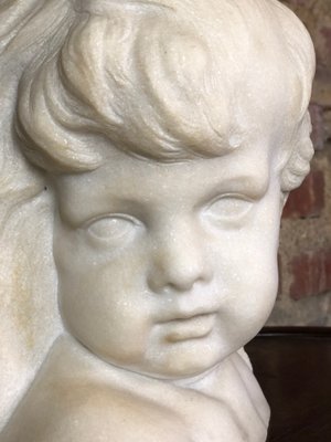 Bust of Putto or Little Girl in White Carrara Marble, 1940s-RWZ-1001845