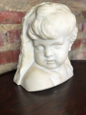 Bust of Putto or Little Girl in White Carrara Marble, 1940s-RWZ-1001845