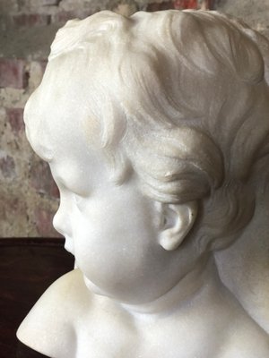 Bust of Putto or Little Girl in White Carrara Marble, 1940s-RWZ-1001845