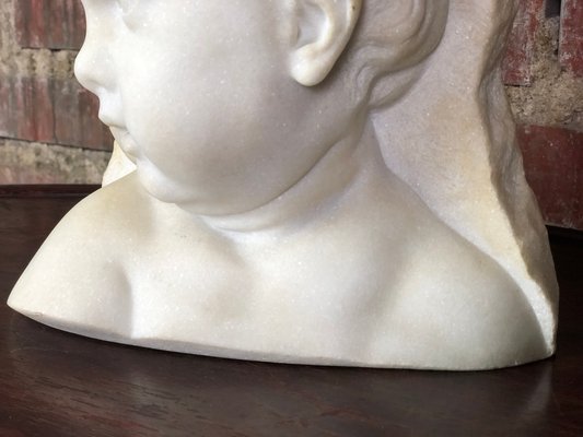 Bust of Putto or Little Girl in White Carrara Marble, 1940s-RWZ-1001845