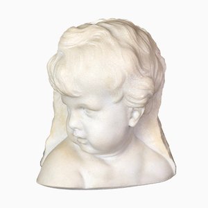 Bust of Putto or Little Girl in White Carrara Marble, 1940s-RWZ-1001845