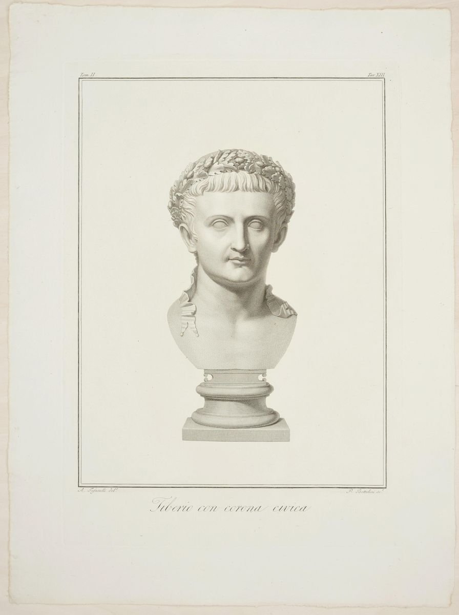 Bust of Tiberius - Original Etching by P. Fontana After A. Tofanelli 1821