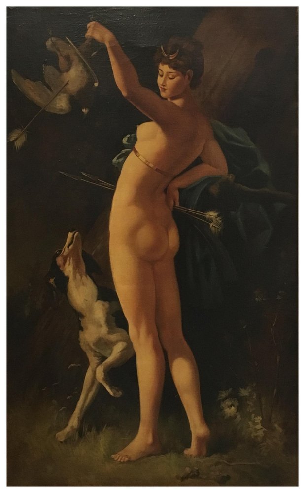 C.A.Coessin De La Foss, Diana the Huntress, Oil on Canvas, Framed