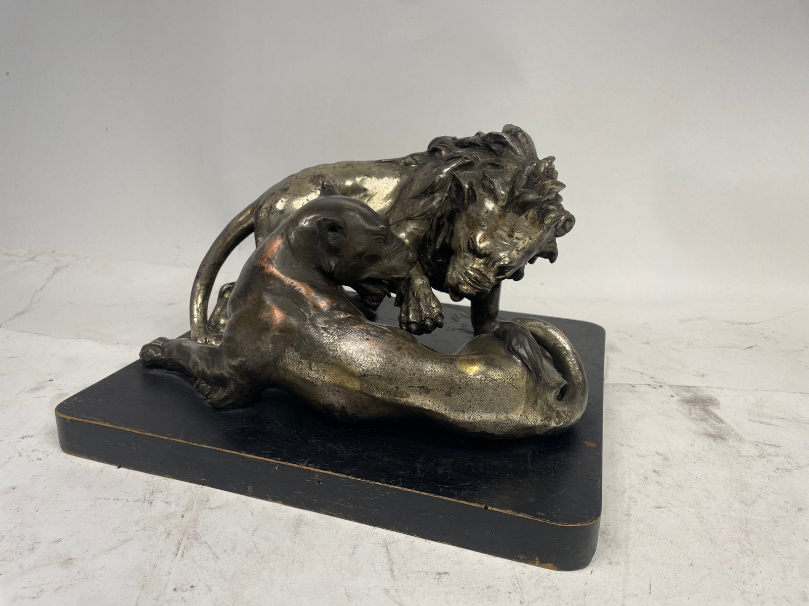 C. Ganci, Fight Between Lion and Tiger, 1920s, Silver Sculpture