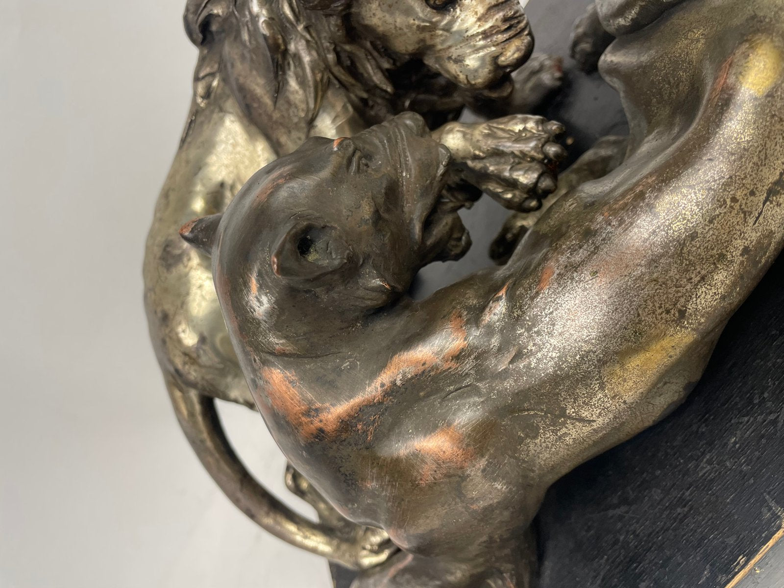 C. Ganci, Fight Between Lion and Tiger, 1920s, Silver Sculpture