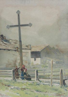 C. Koella, Cross Place Du Village, Watercolor on Paper, 1897-ARU-1146076