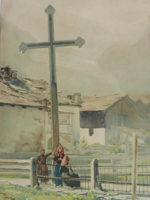 C. Koella, Cross Place Du Village, Watercolor on Paper, 1897-ARU-1146076