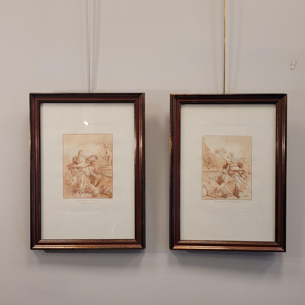 C. L. Jubier and J. B. Huet, Classicist Scenes, 1700s, Etchings, Framed, Set of 2