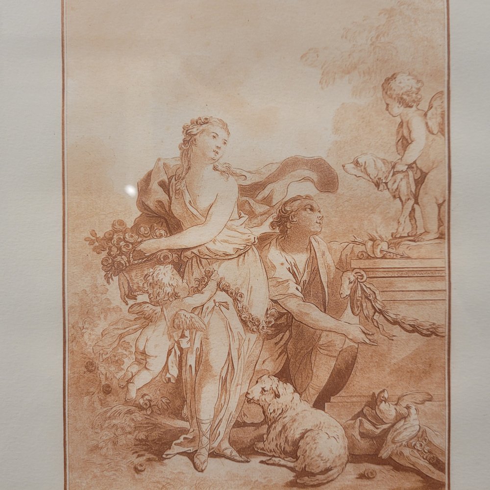 C. L. Jubier and J. B. Huet, Classicist Scenes, 1700s, Etchings, Framed, Set of 2