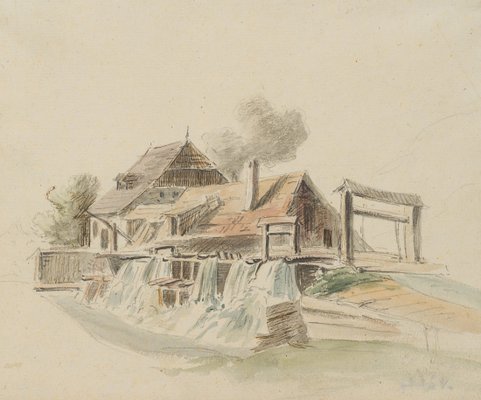 C. Nathe, View of a Mill, 19th-century, Pencil-OJR-1273420