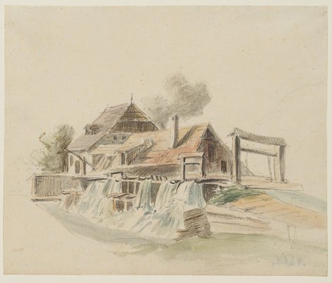 C. Nathe, View of a Mill, 19th-century, Pencil-OJR-1273420