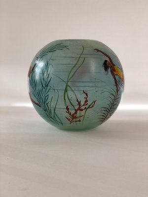 Cabana Style Glass Vase with Hand-Painted Swimming Girls and Corals, 1950s-BAF-763506