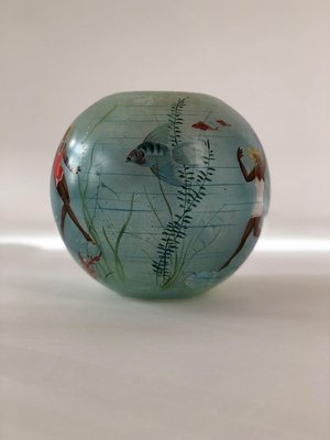 Cabana Style Glass Vase with Hand-Painted Swimming Girls and Corals, 1950s-BAF-763506