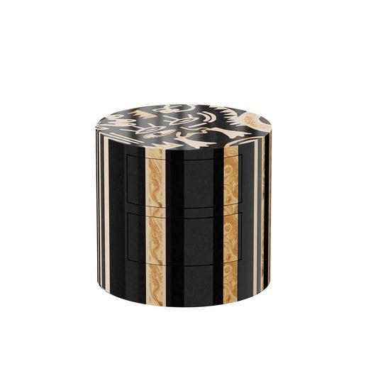 Cabeza Round Bedside Table with Black Abstract Pattern by HOMMÉS Studio