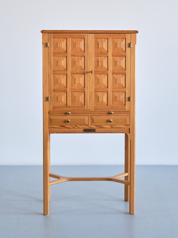 Cabinet in Pine Wood & Brass by Ulf Ekdahl, Nybro, Sweden, 1979