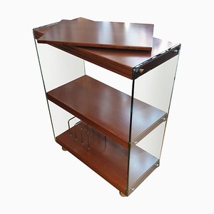 Cabinet with Wheels & Shelves in Walnut & Glass by Pierangelo Gallotti for Gallotti & Radice-ZFY-1363780