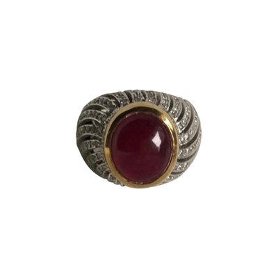 Cabochon Ruby and Diamonds 18 Karat Yellow and White Gold Ring-GNH-987668