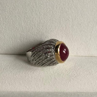 Cabochon Ruby and Diamonds 18 Karat Yellow and White Gold Ring-GNH-987668