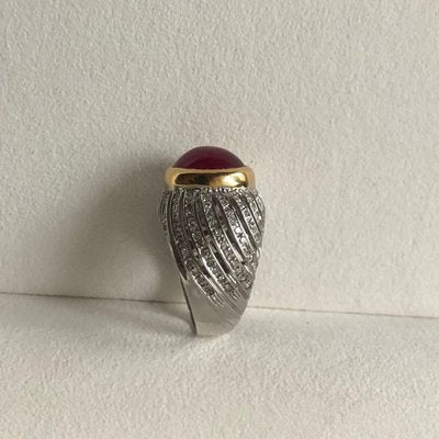 Cabochon Ruby and Diamonds 18 Karat Yellow and White Gold Ring-GNH-987668